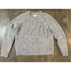 Charlior Women's M‎ Gray Buttoned Raglan Pullover Sweater Casual
